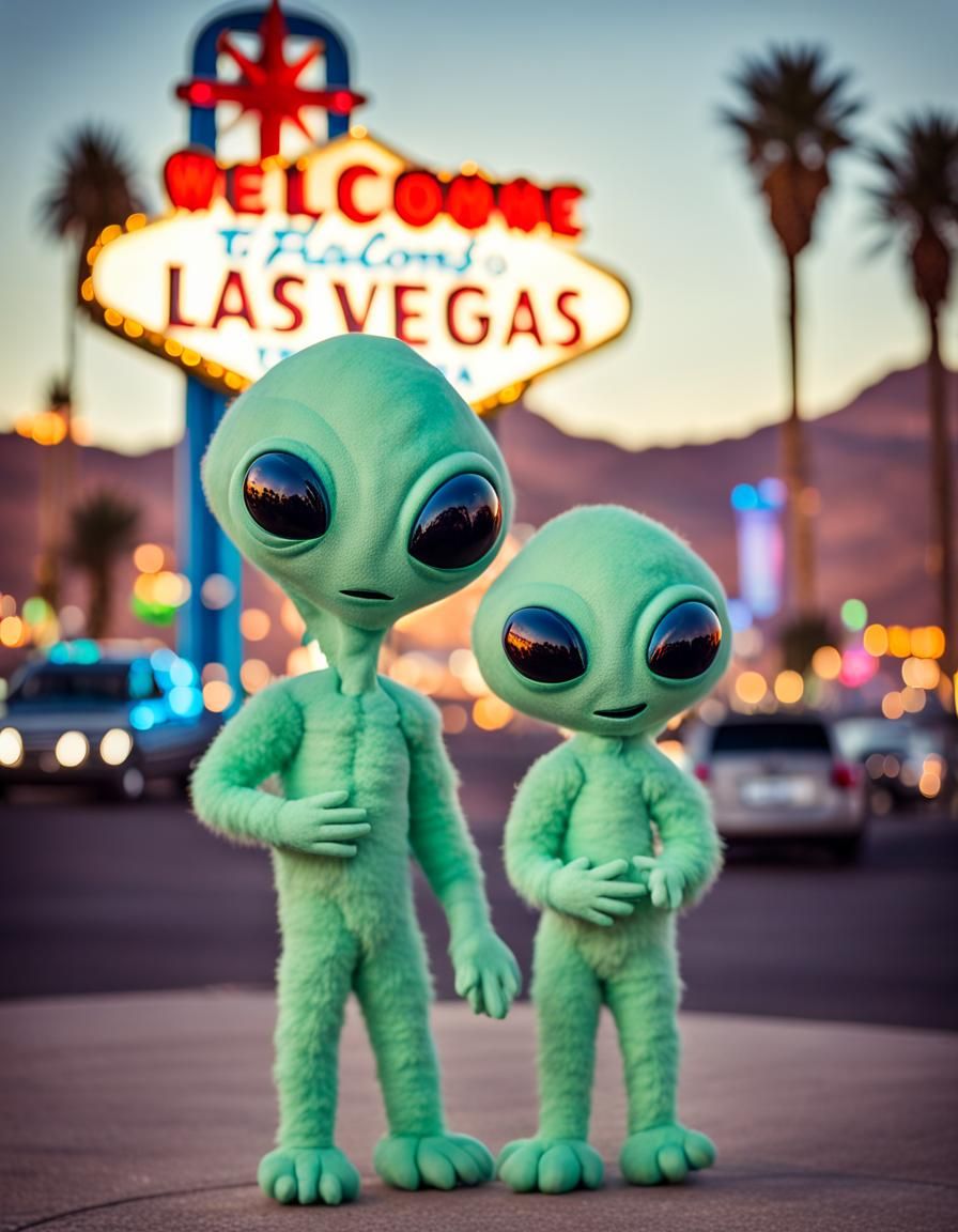 Aliens visiting Las Vegas sign - AI Generated Artwork - NightCafe Creator