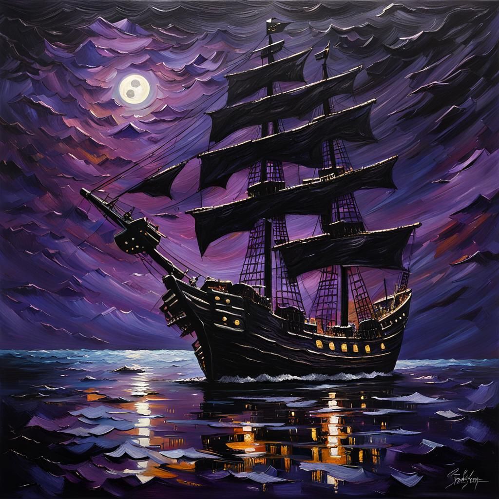 pirate ship impasto painting  by @tryhard creator