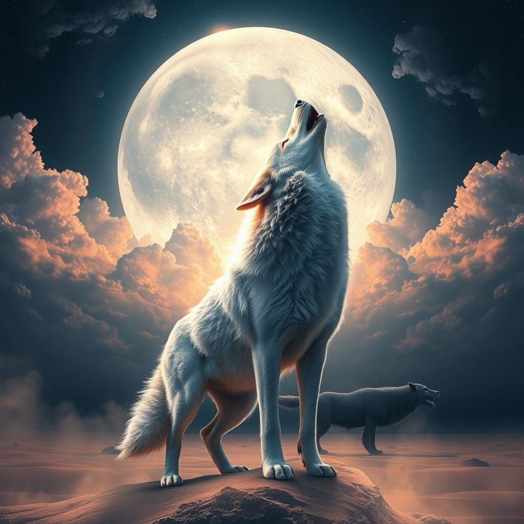 Lunar Wolf Double Exposure Painting