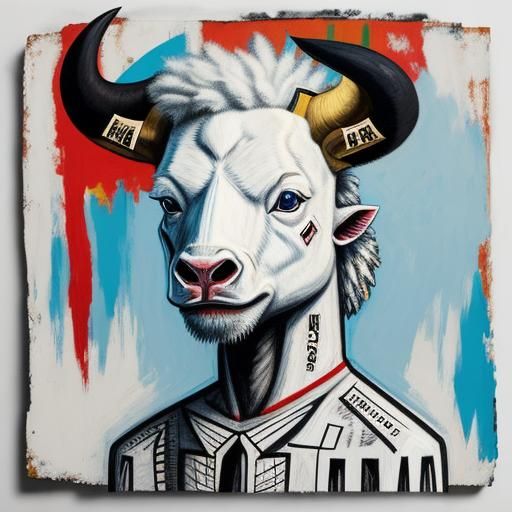 white bison man by Jean-Michel Basquiat