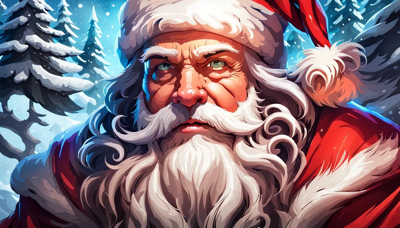 detailed drawing of santa claus head and shoulders portrait,...