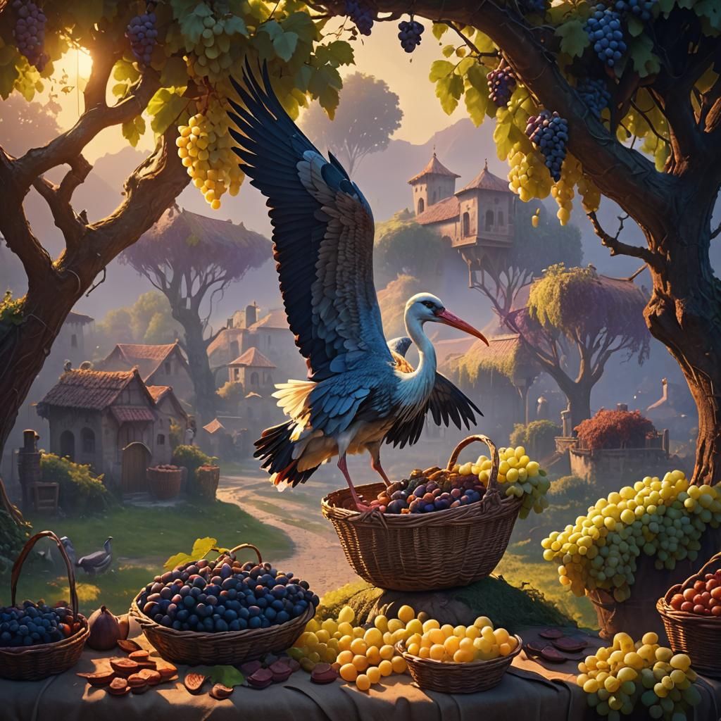 Stork Delivery: Grapes and Dates Fantasy Art