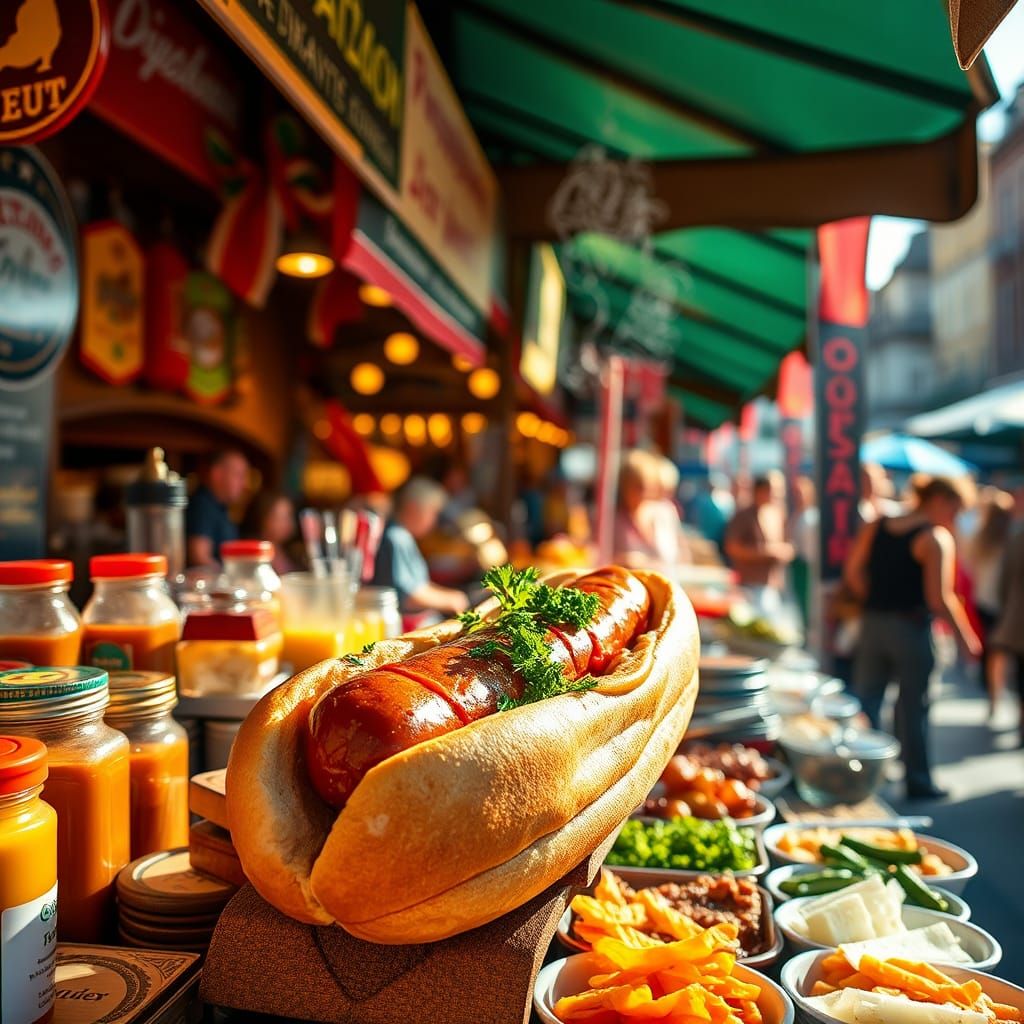 A market place in Weimar, Thuringia, Germany wit a Food stall serving Bratwurst  by @HarrietM