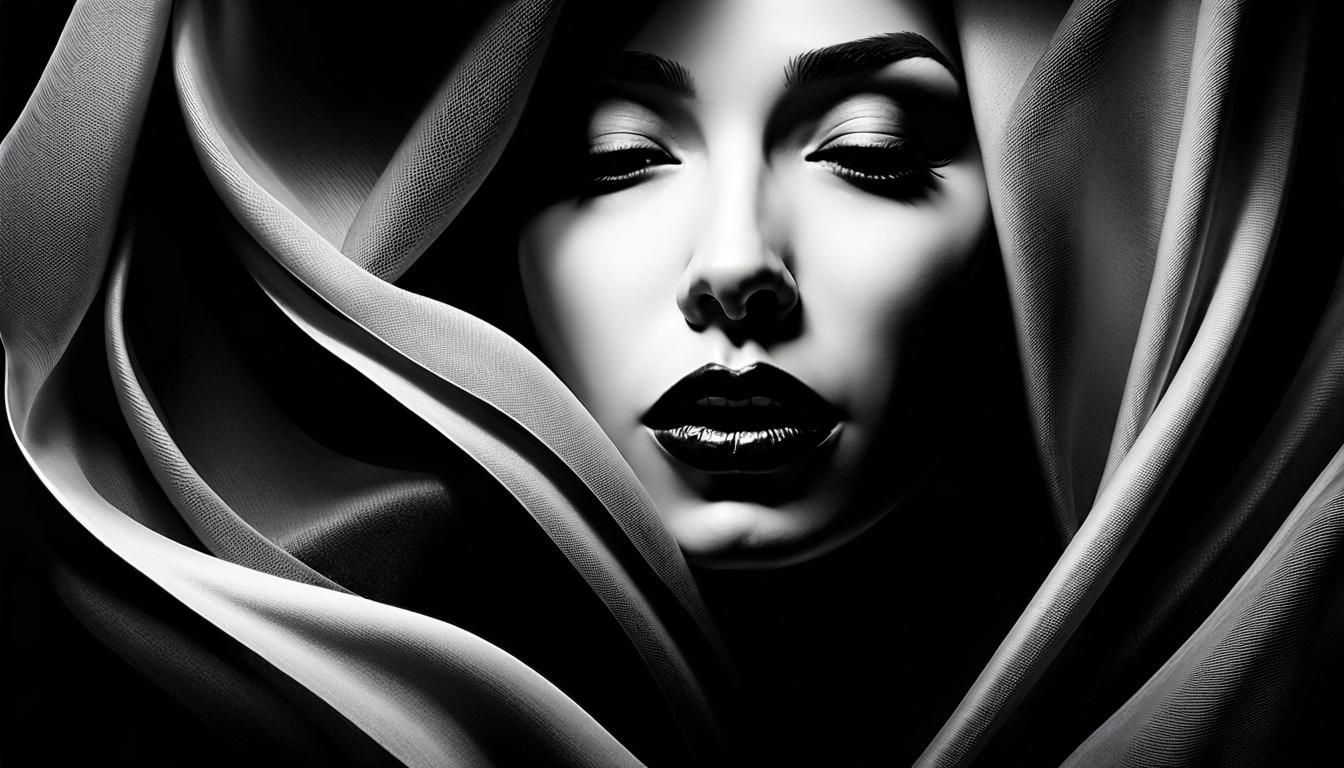 Enigmatic Woman's Face in Flowing Fabric