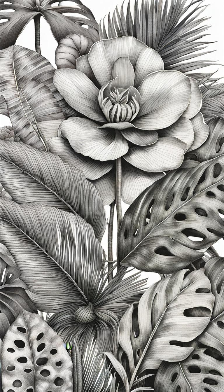 (Botanical fine lined coloring pages ink drawings with cross...