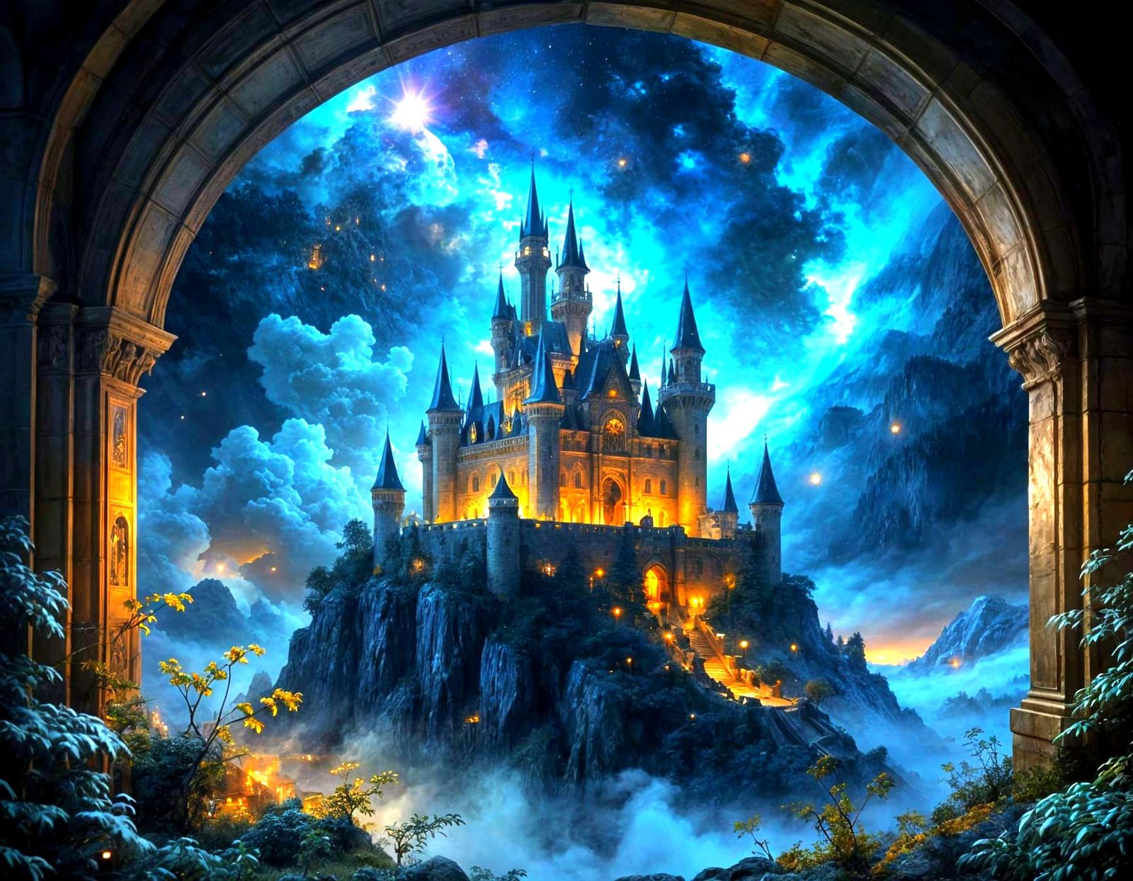 Fantasy Castle in Cosmic Nebula