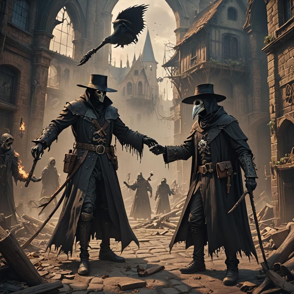 the grim reaper and the plague doctor high-fiving.