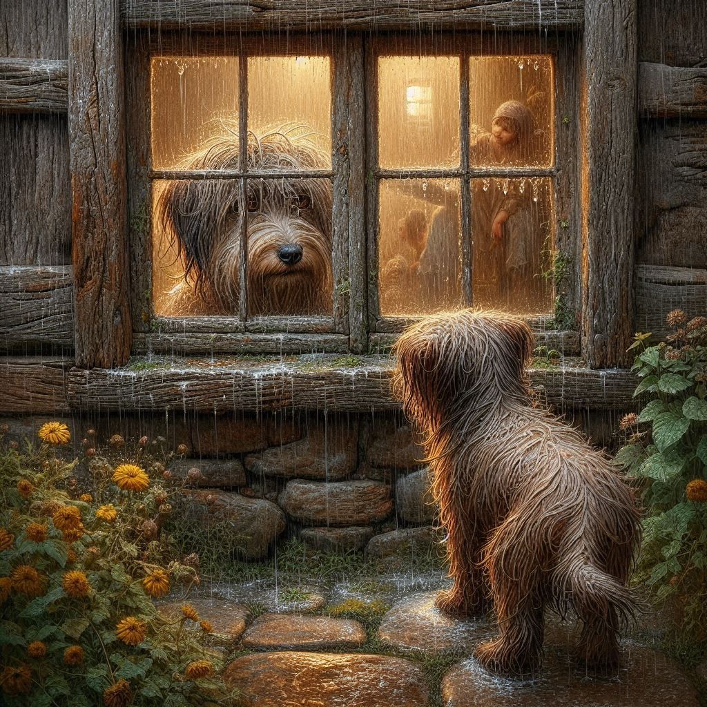 It's raining out here... I can come into your house? 😊🐶🐶