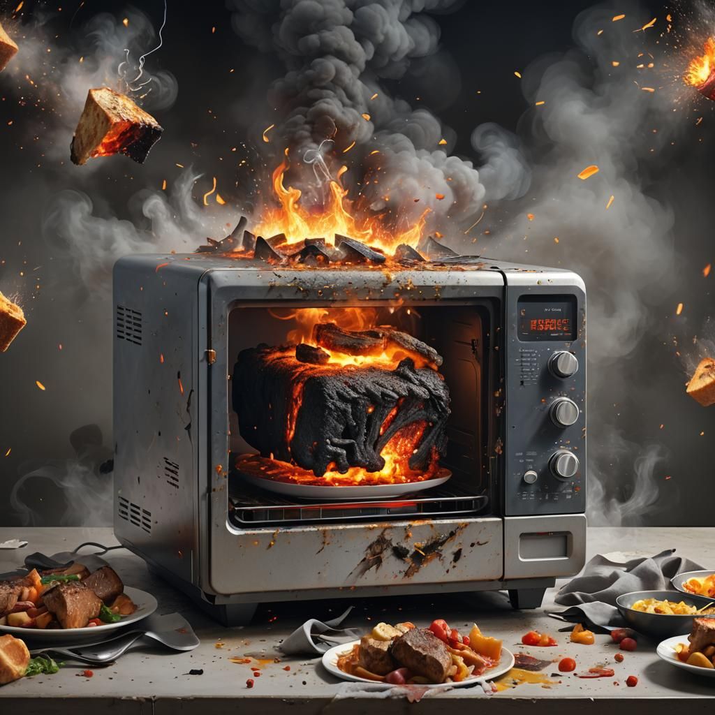A microwave smoking and about to explode, dinner ruined  by @Sacha