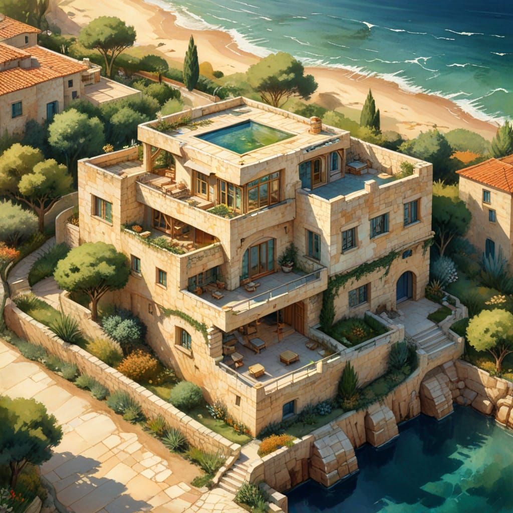 House Shaped Like Israel Map in Watercolor Style