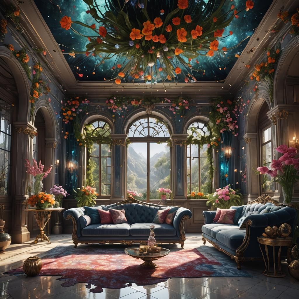 Glass-Blown Couch in Luxury Villa, Detailed Matte Painting