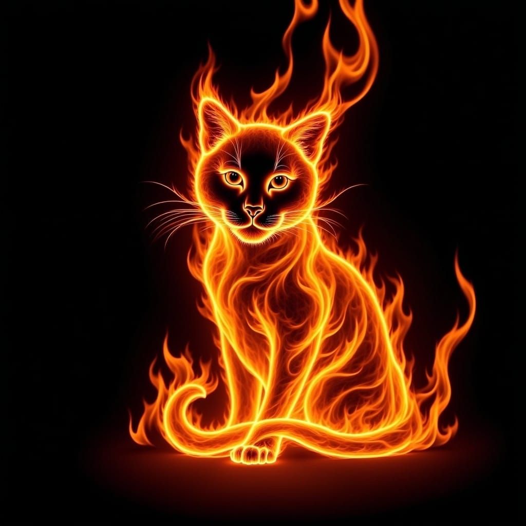 Flame <lora:made of flames flux:1.0> cat made entirely of flames against a black background, 
 flamecat