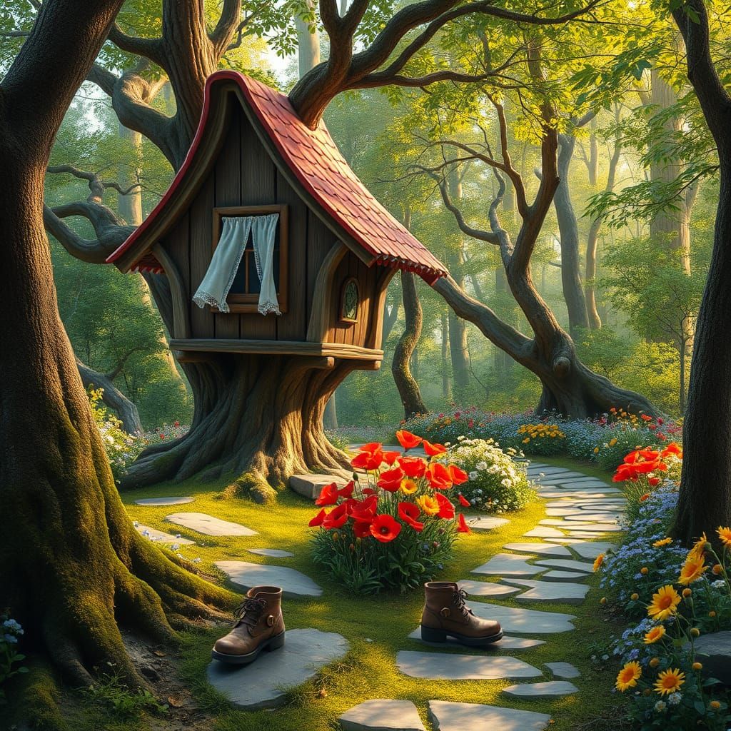 Cozy Treehouse Amidst a Whimsical Forest Oasis