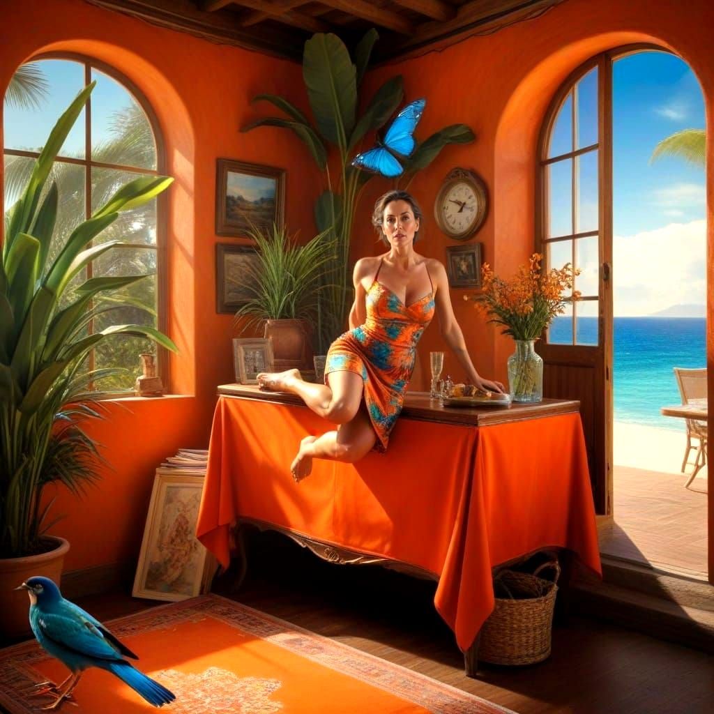 Surreal Hyperrealistic Portrait of a Beautiful Lady in Motio...