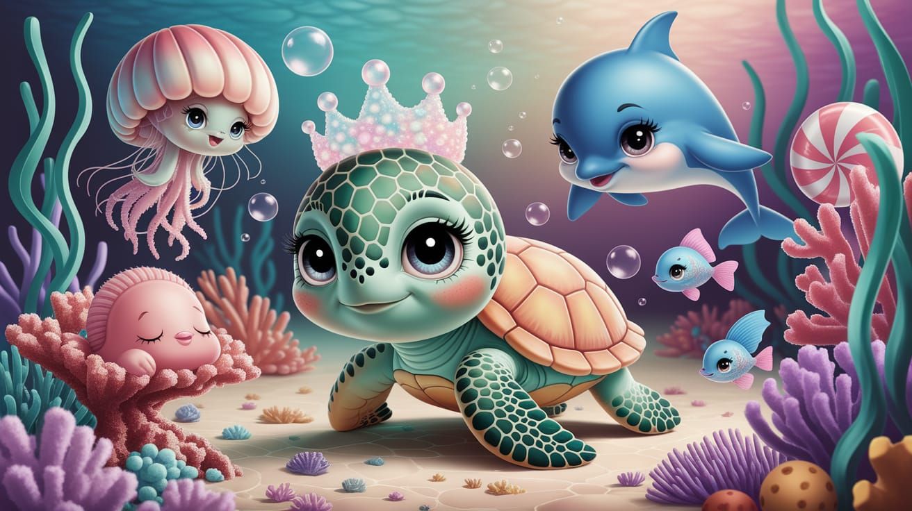 The Littlest Turtle and his friends in the Sea of Stars
