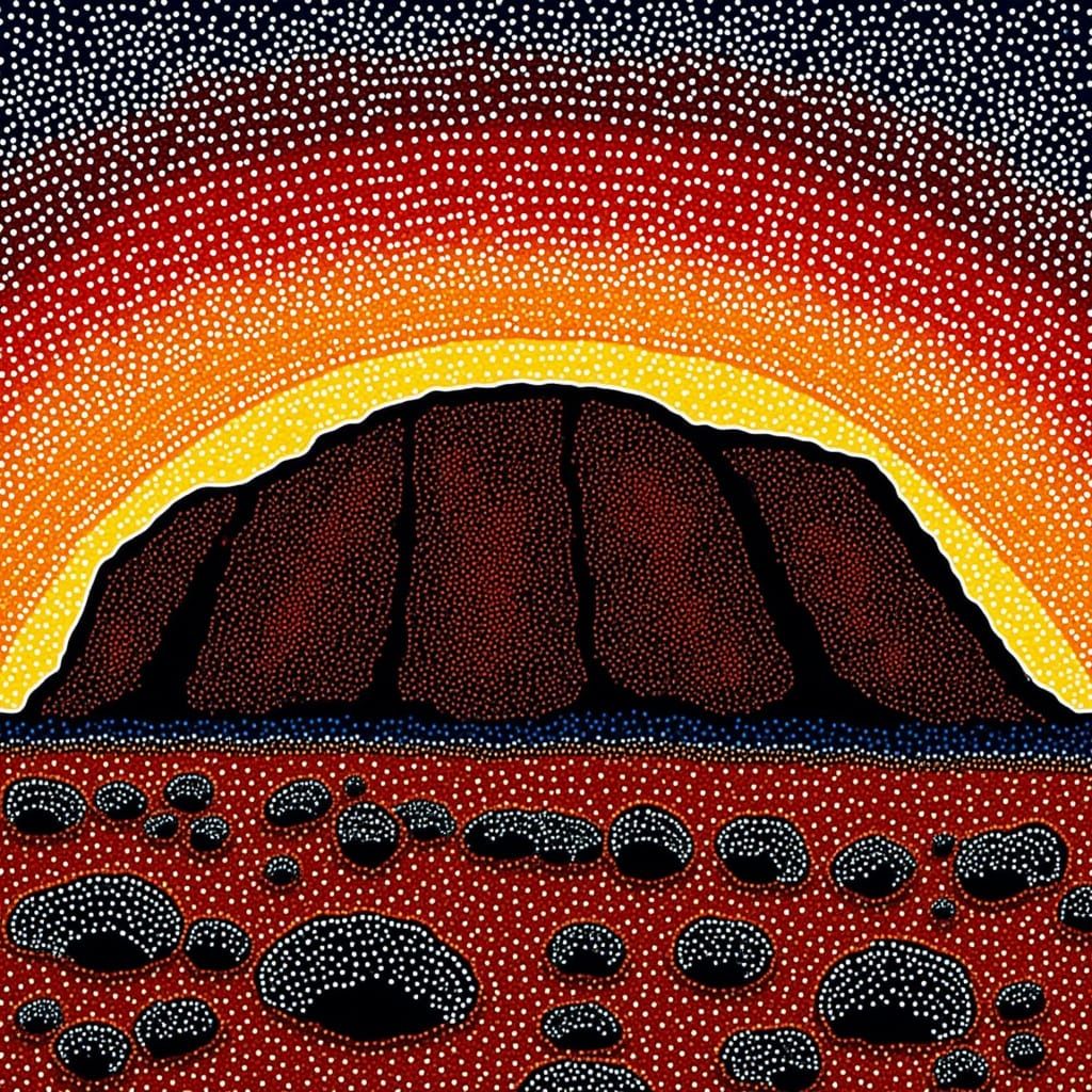 <lora:Aboriginal Style Dot:1.0> Mount Uluru in aboriginal dot style