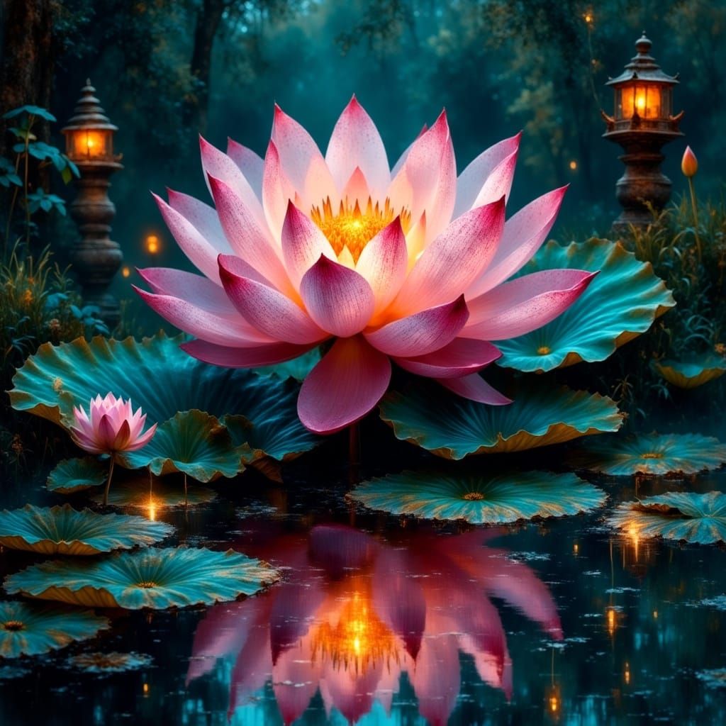Neon Lotus Flower in Futuristic Surrealism