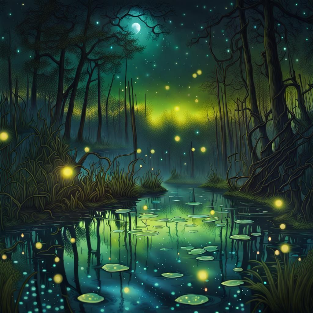 Swamp at night   by @Satu