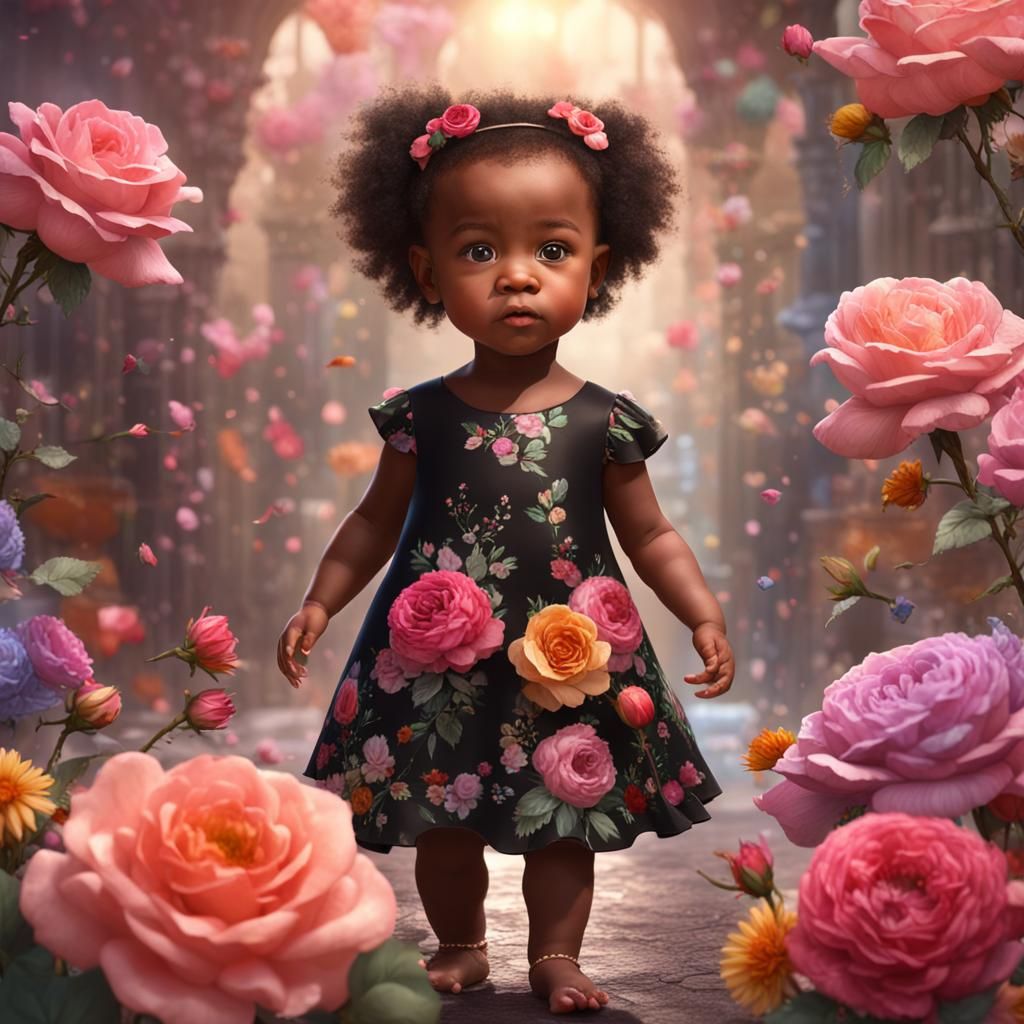 black baby full body,Brown haired, in Rose color dress with ...