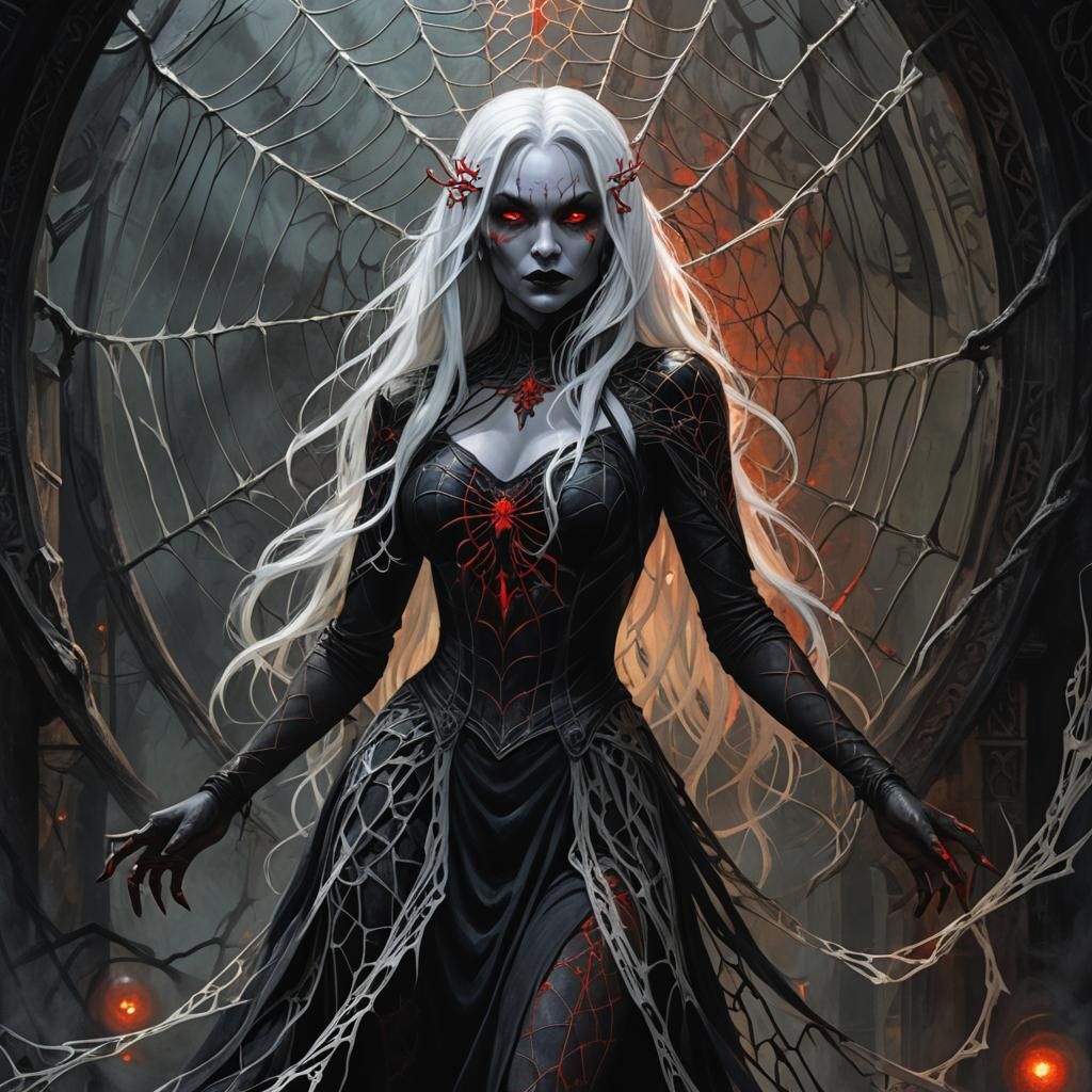 Drow Priestess of Lolth in Dark Fantasy Oil Painting
