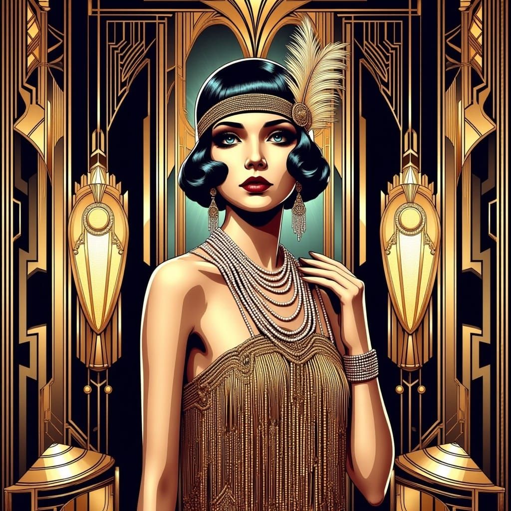 <lora:1920s flapper girls:1.0>American Comic book style 1920s_flapper_girl, art_deco, Gatsby, glamour 