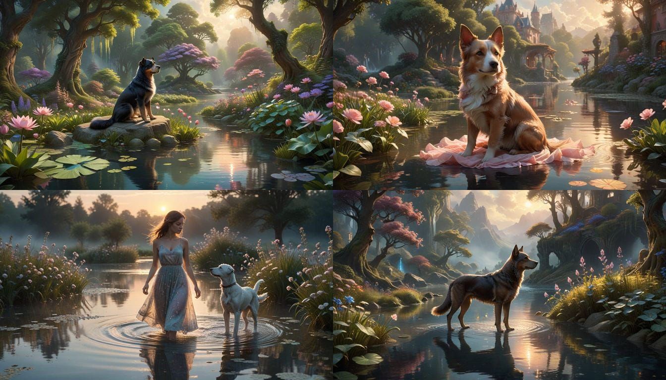 Dreamy Hybrid Goddess in Radiant Pond Scene