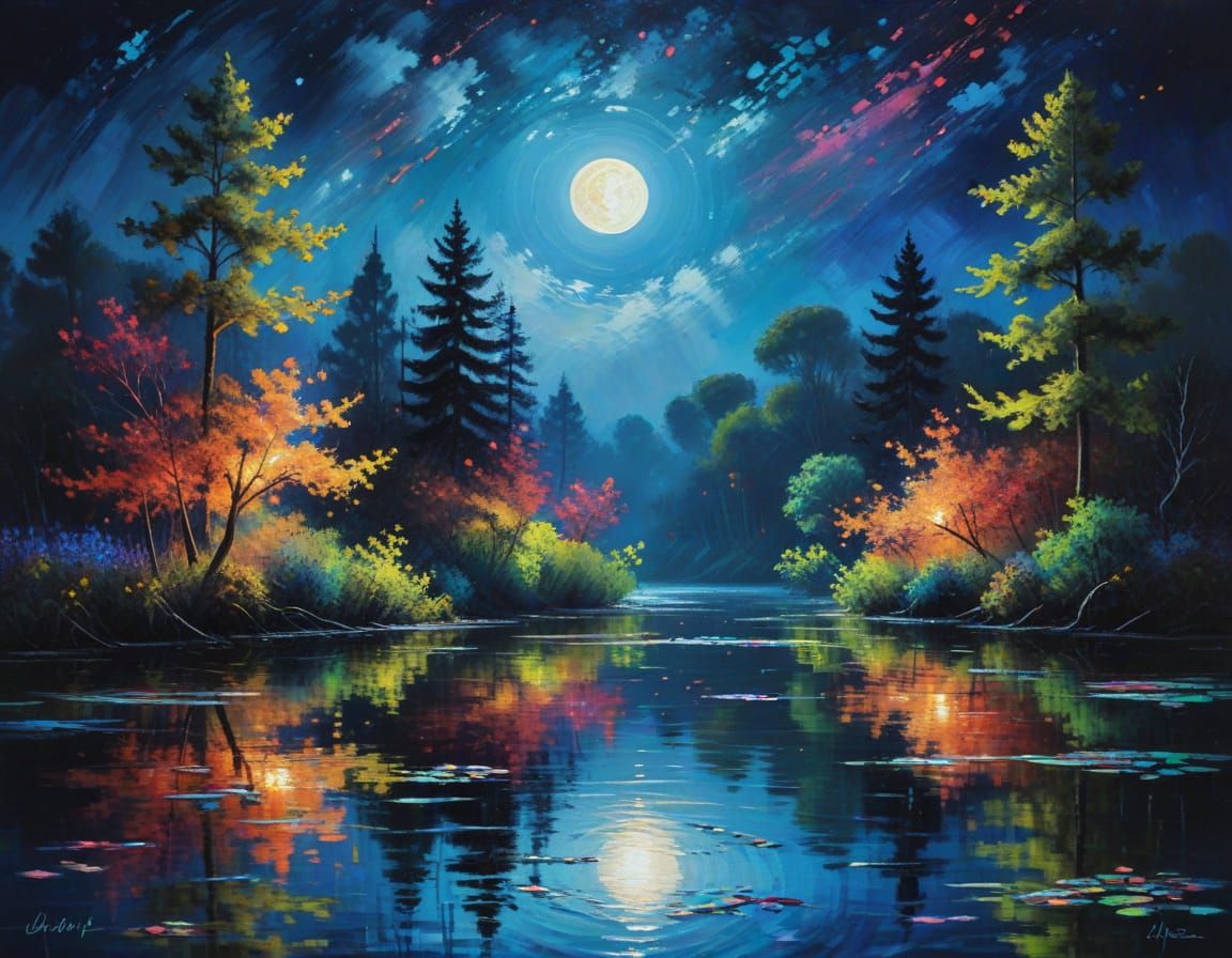 Heart stopping beautiful landscape with a lake and moon reflection.  by @Ima