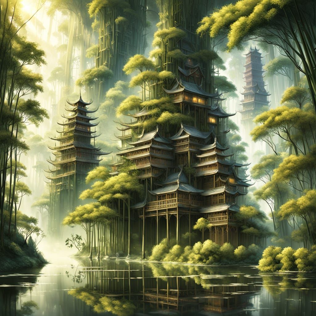 fantastic fantasy bamboo city  by @Barsik