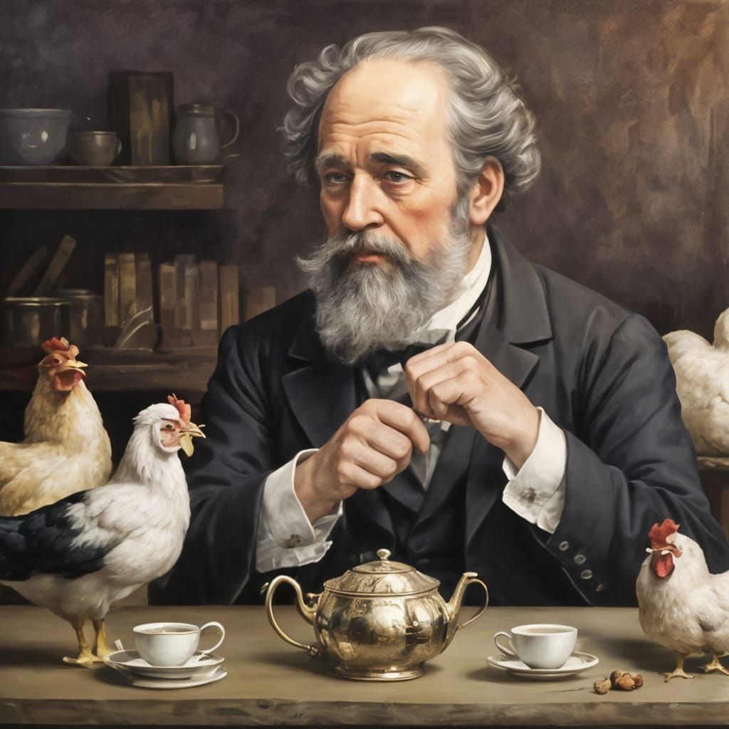 Among the Chickens with Mr. Dickens  by @kraken_yolks