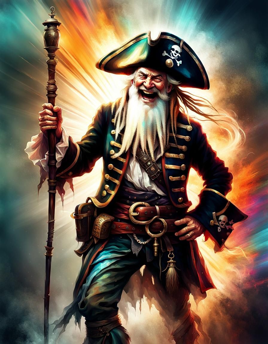 Laughing Pirate with Wooden Leg in Airbrush Style