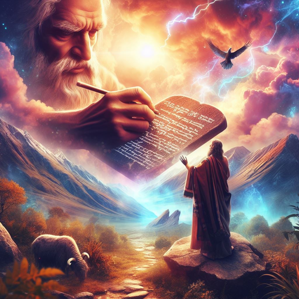 God writing the 10 commandments with his own hand