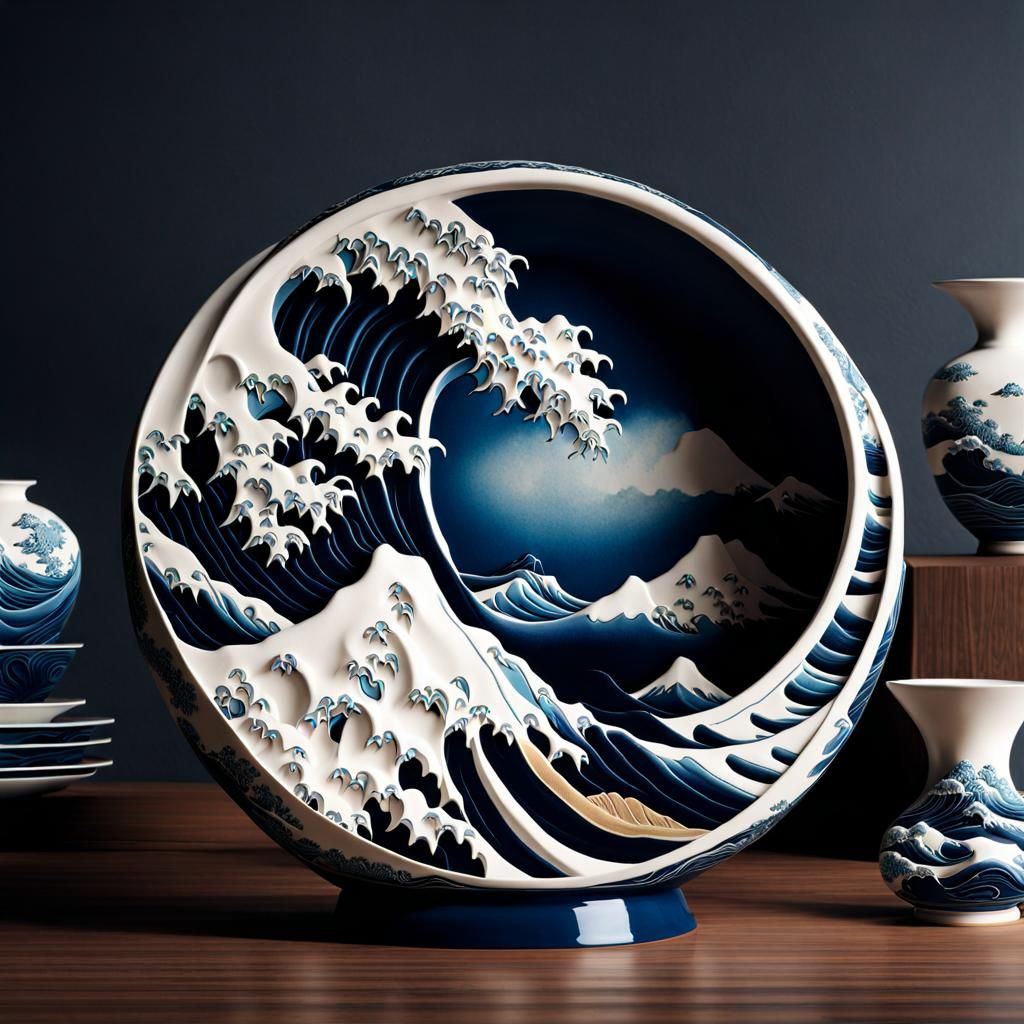 The Great Wave of Kanagawa clay sculpture  by @BM