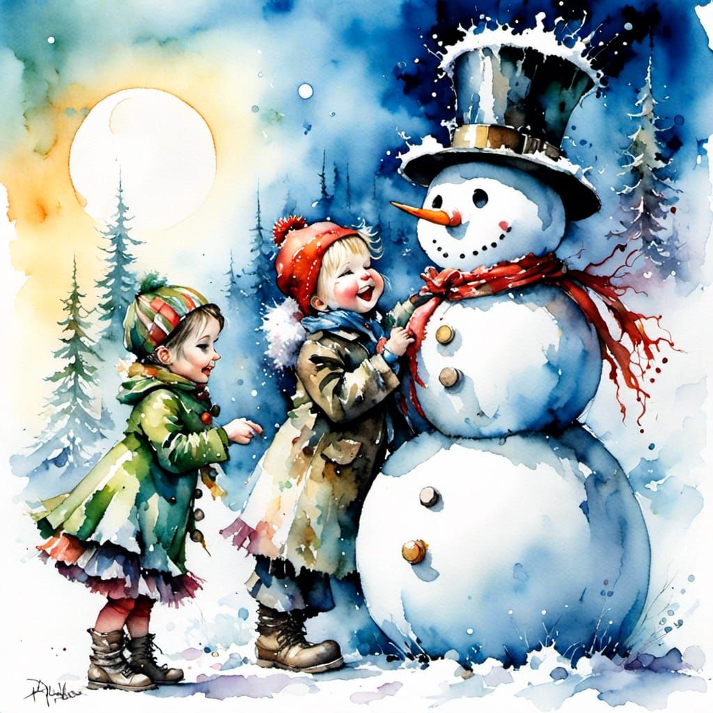 <lora:smokedance:0.3><lora:Eccentric:1.0>Chibi baby builds “Frosty the snowman”