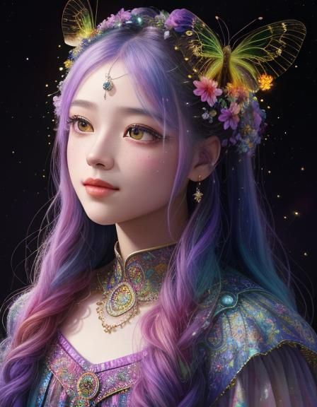 Spring Maiden with Rainbow Flowers, a 3D Illustration