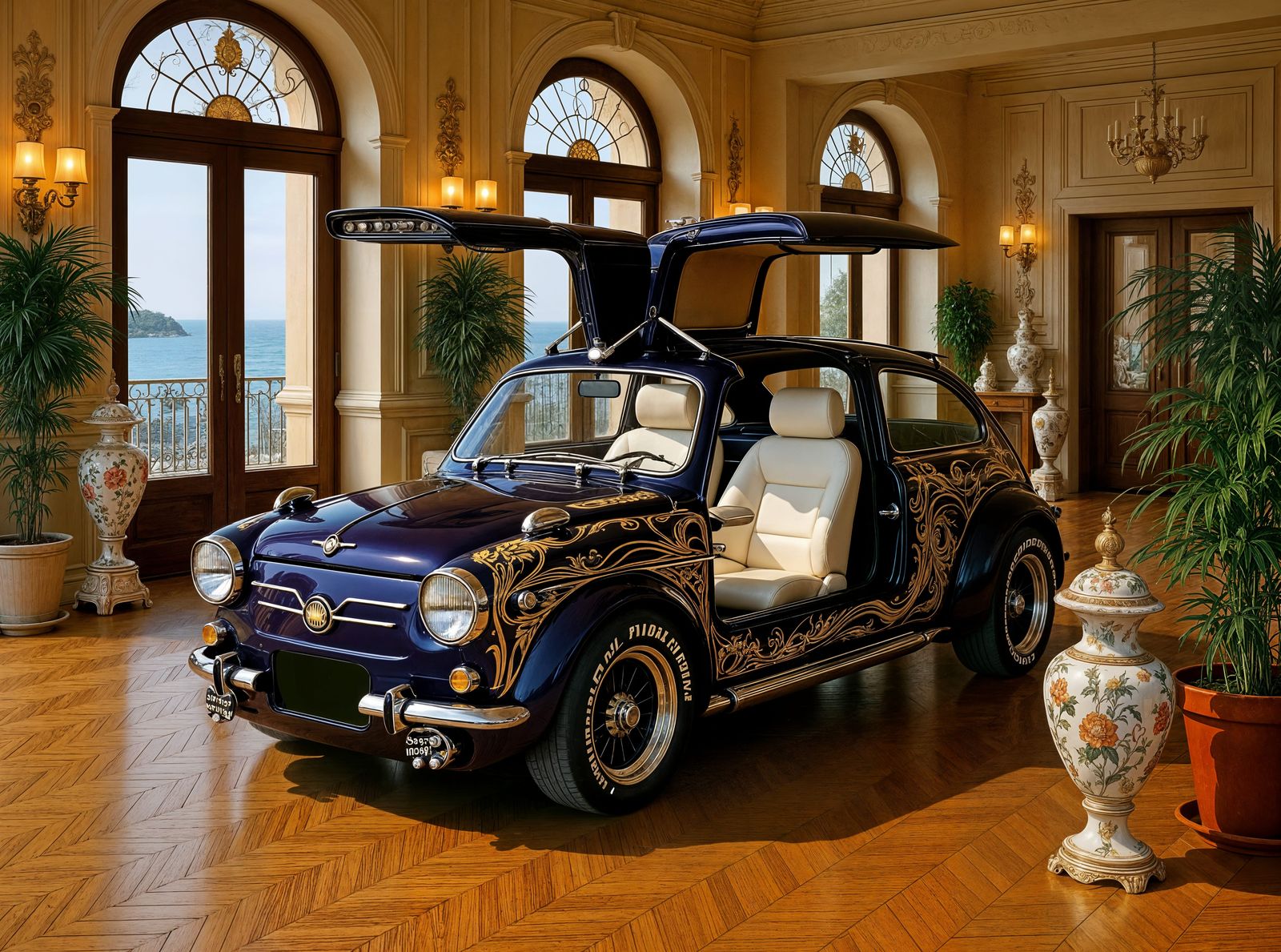 1973 Seat 600 D Special Gullwing open doors Blue