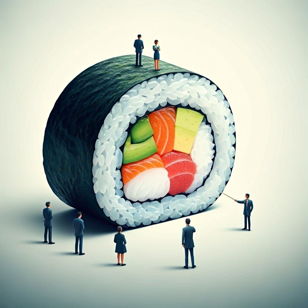 Surreal Conference Room Explores Giant Sushi Roll in Elegant...