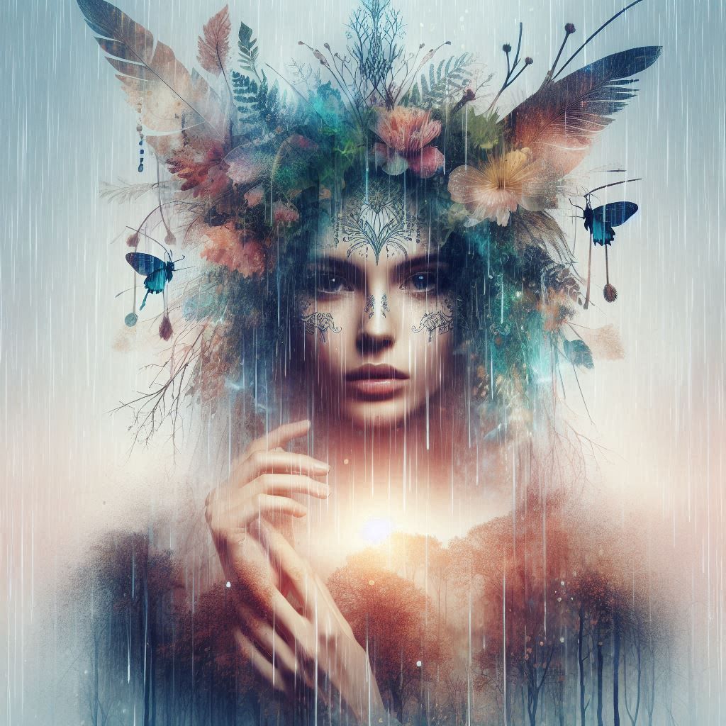 double exposure beautiful fantasy DALL-E 3 portrait landscap...