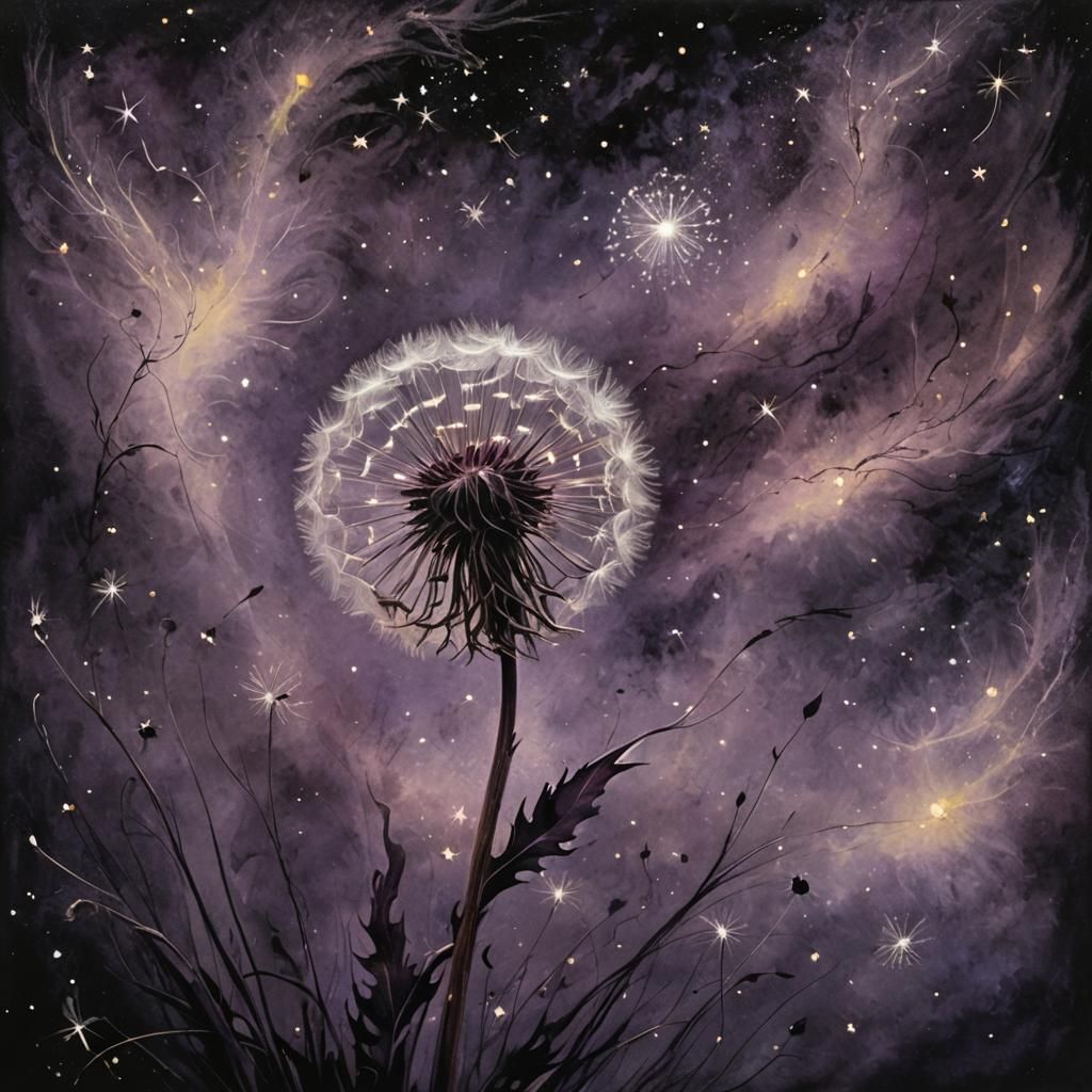 Dandelion against the night sky  by @Mischievous_Mouse