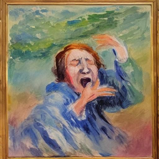 Gouache Woman Yawns in Impressive Epic Brush Stroke Style