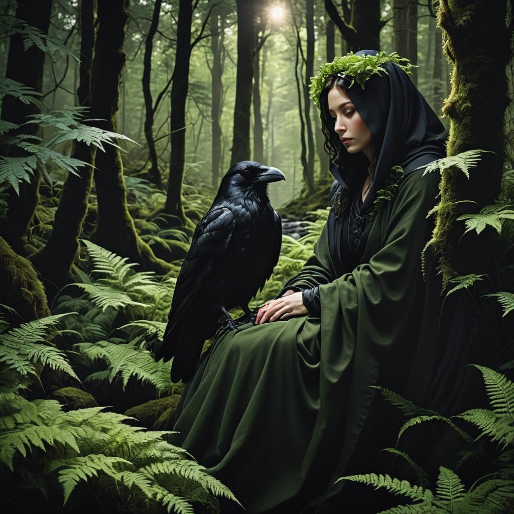 Portrait in the forest with raven