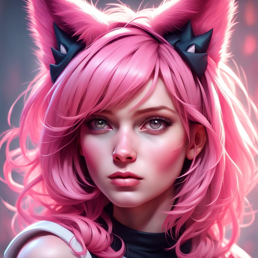 Girl With Cat Ears Wearing Pink, Stockings - AI Generated Artwork ...