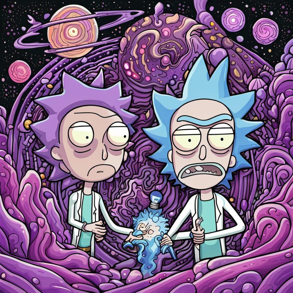 Adult coloring book, in the style of rick and Morty, a dimension portal ...