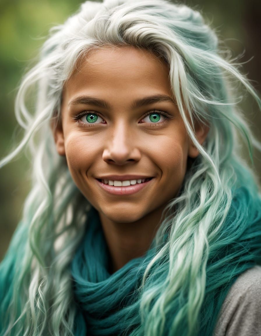 Human-Cat Hybrid Woman Smiles in Vibrant Close-Up - AI Art