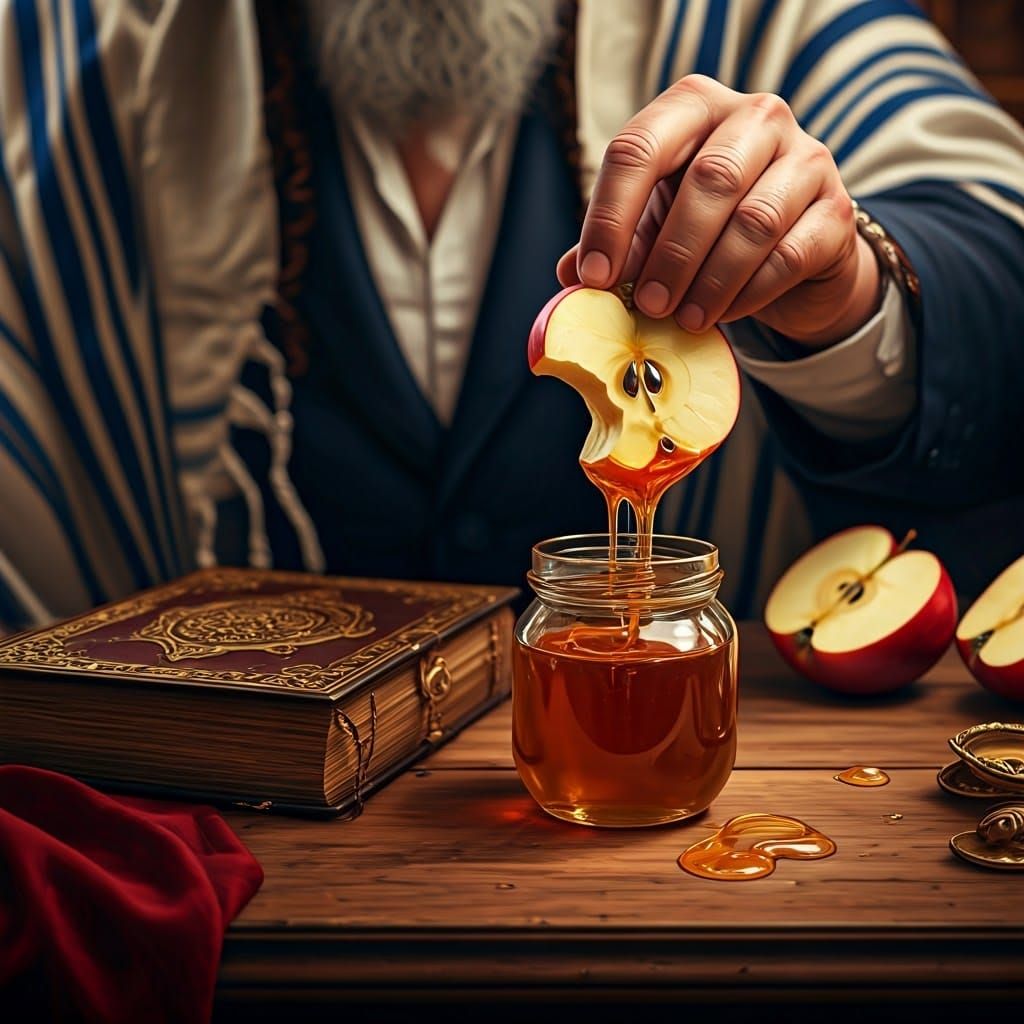 Jewish Man Dips Apple Core in Honey