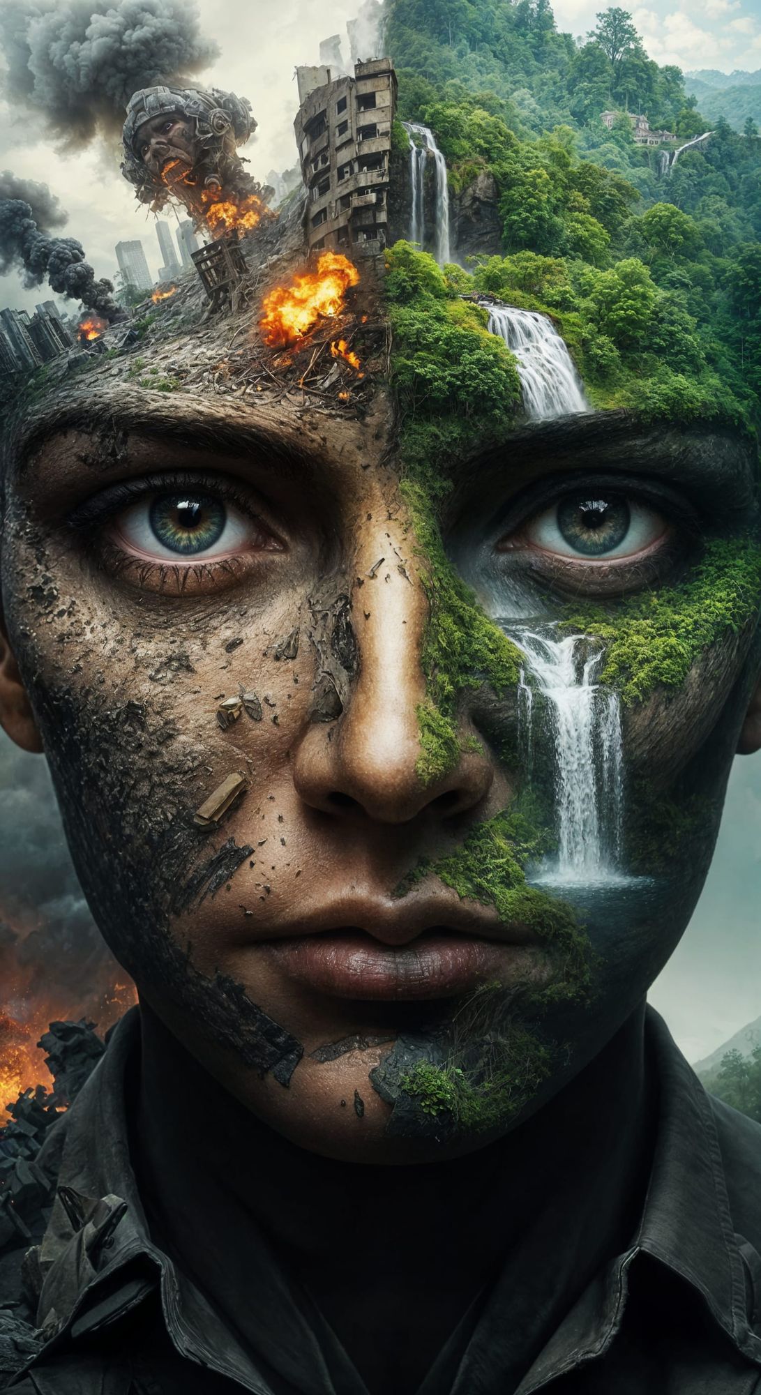   A man sitting alone. At the end of time with his memory looking at him ; visions of the past , endless sunset 