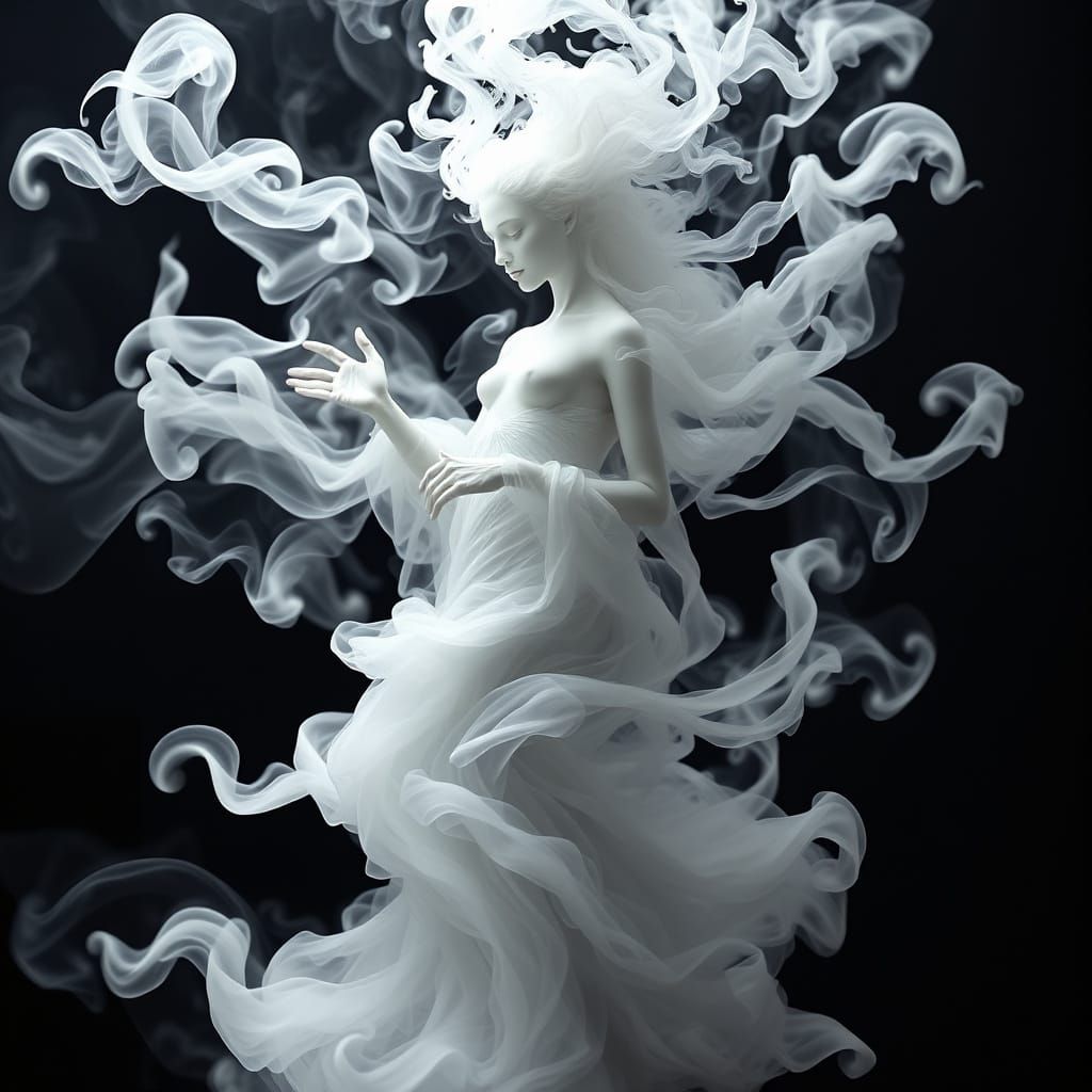 Ethereal Goddess Emerges from Mysterious Smoke