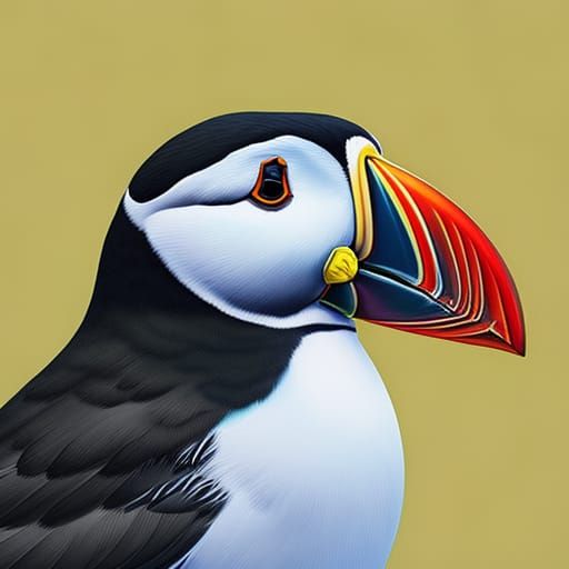A mango fruit that is actually a puffin Hyperrealistic, spla...