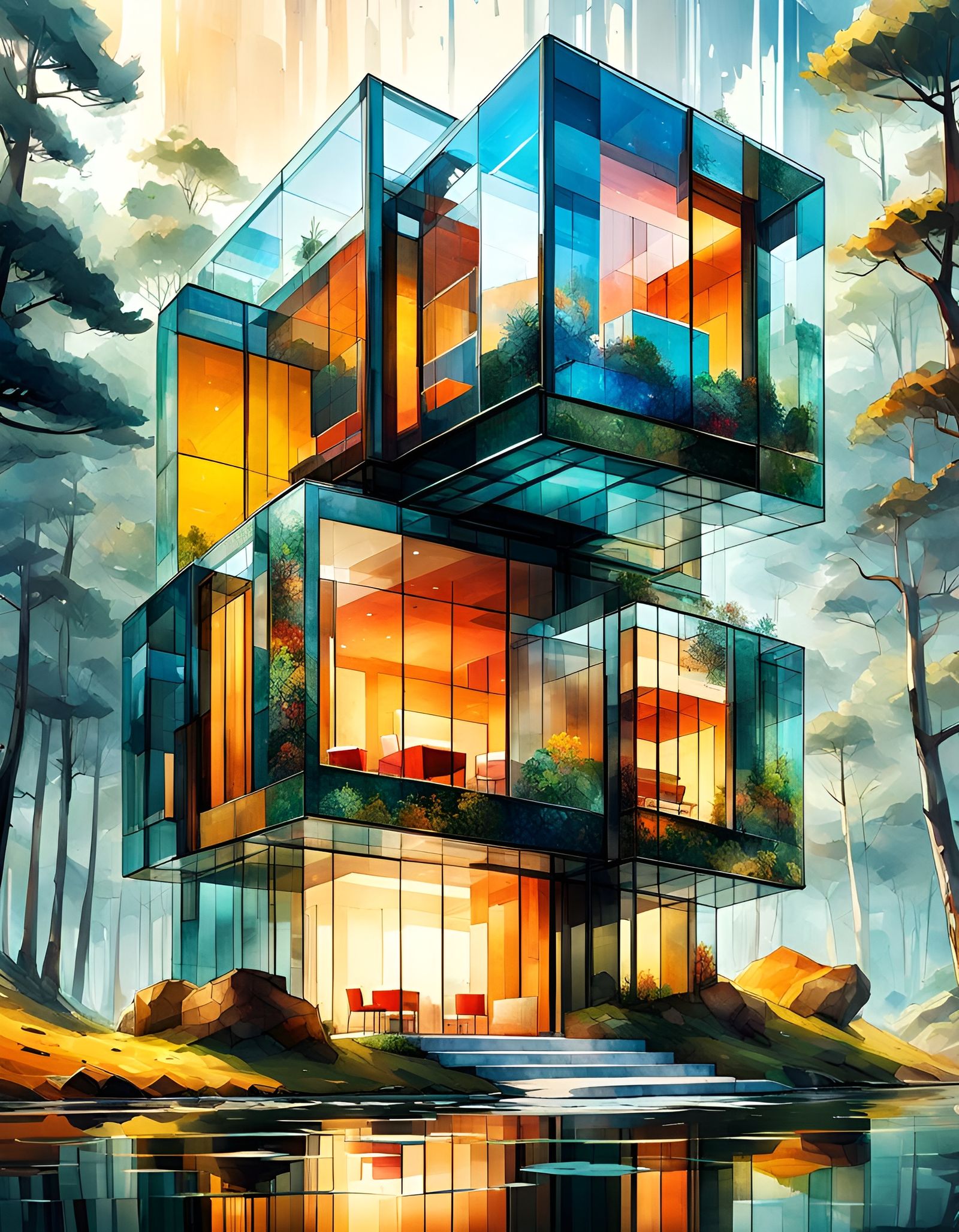 Abstract Glass Lakehouse  by @Rosie