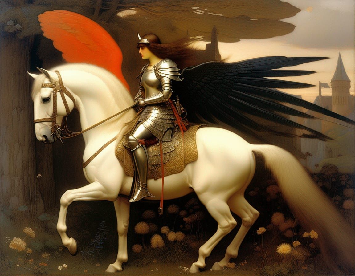 “Cat in Knight armor on winged horse”soft detailed atmospheric painting ...