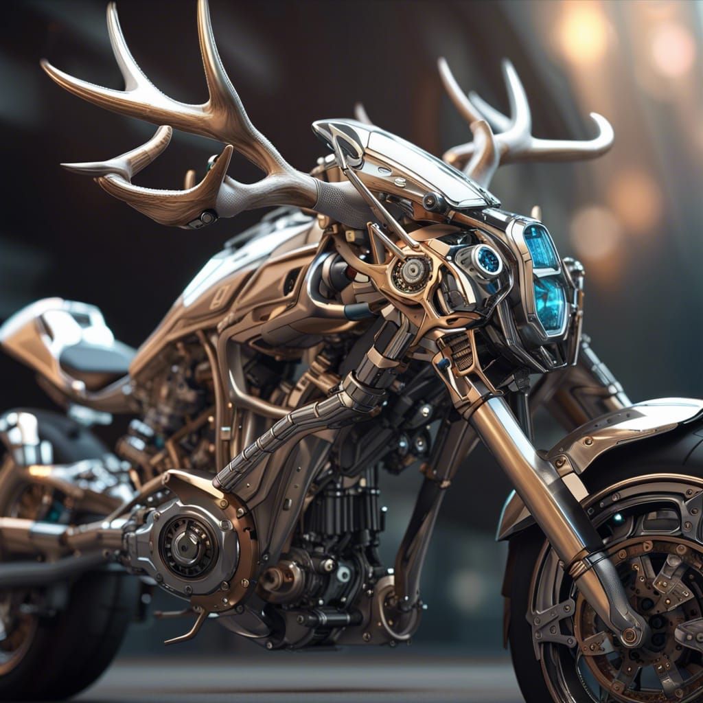 a motorcycle with antler handlebars  by @Chris Stagg
